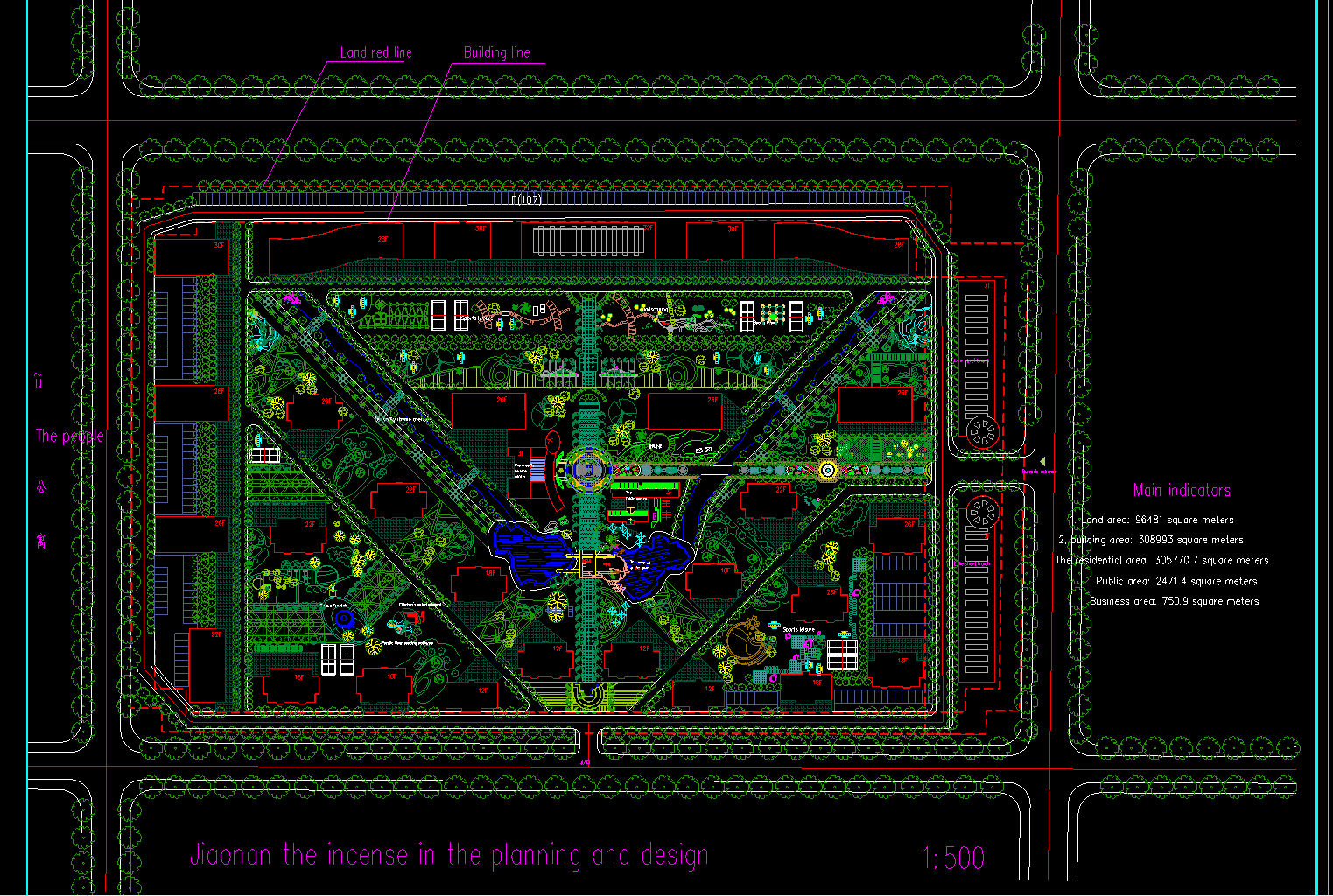 Residential area planning and layout greening CAD drawings