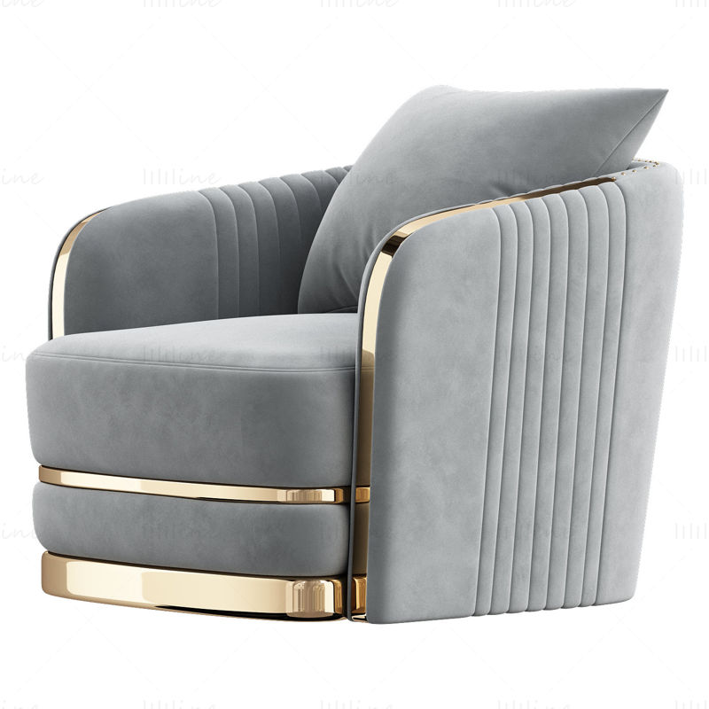 SILLÓN BALMAIN BLUSH TERCIOPELO ORO MODELO 3D