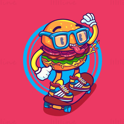 Burger rajzfilmfigura vektoros illusztráció