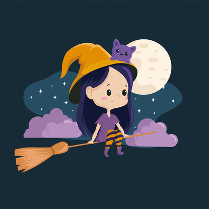 Cartoon little girl witch vector illustration