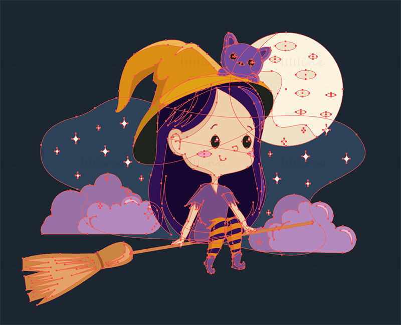 Cartoon little girl witch vector illustration