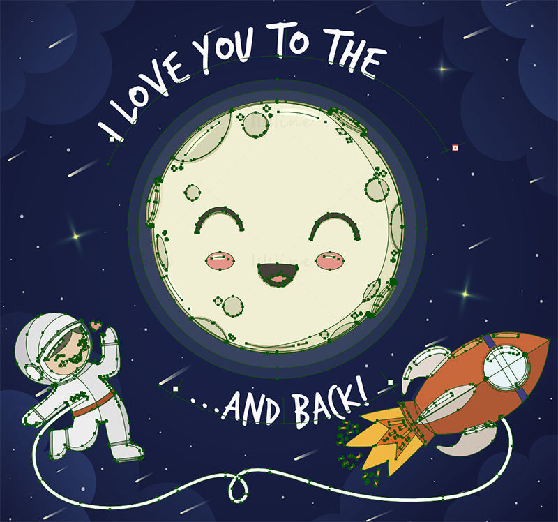 Smiling moon girl astronaut rocket vector illustration