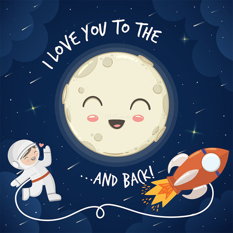 Smiling moon girl astronaut rocket vector illustration