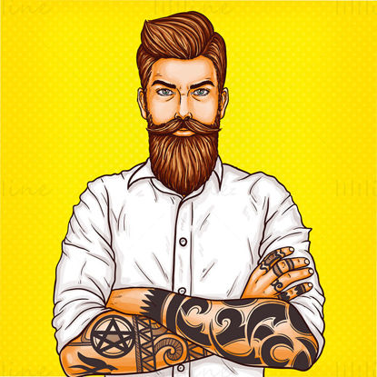 Ilustrație vectorială a personajului masculin tatuat de desene animate