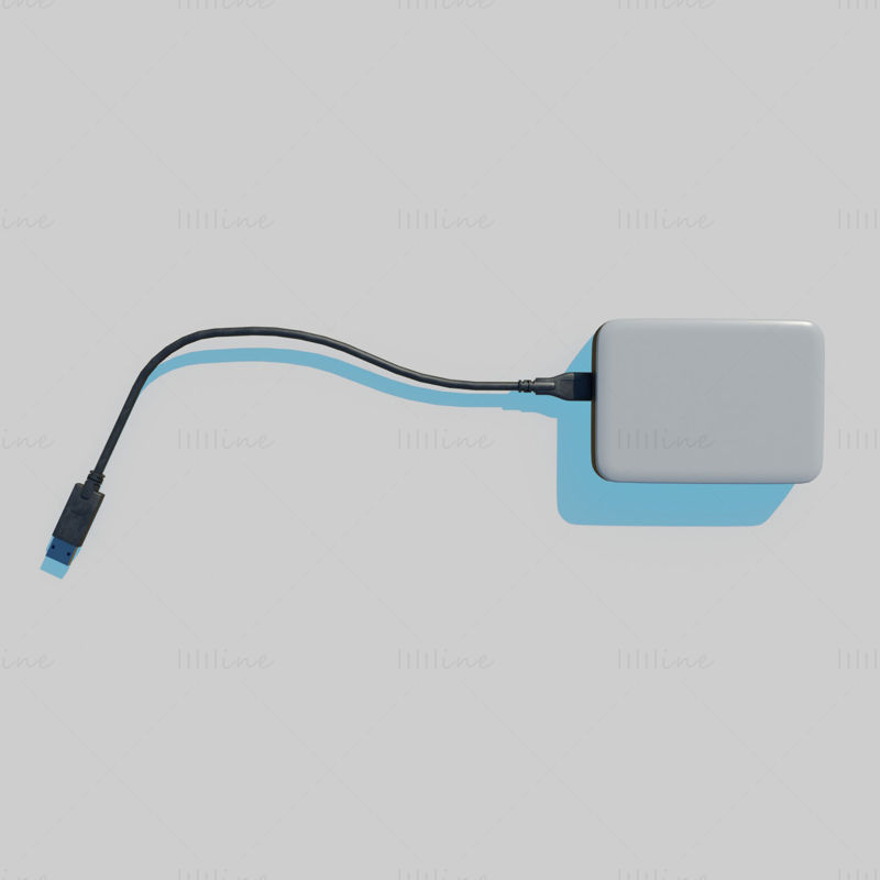 External Hard Drive With Cable 3D Model