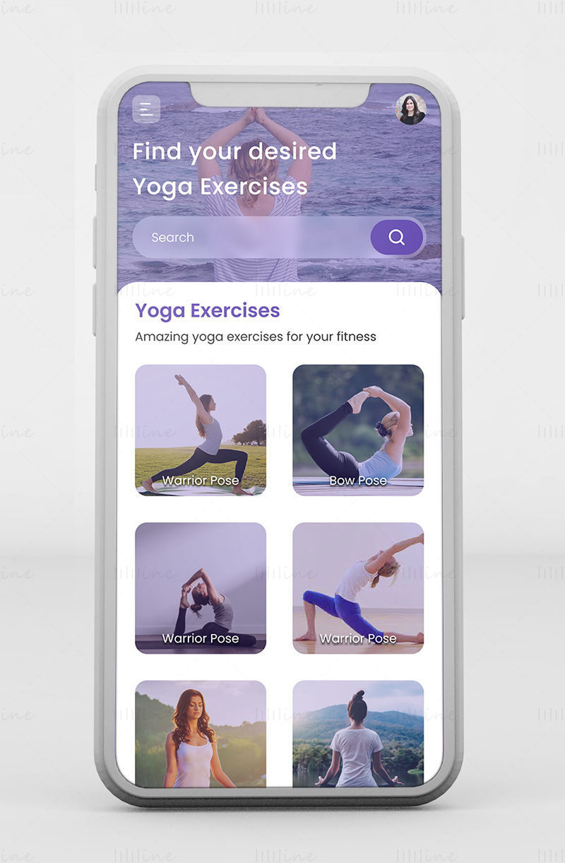 Conceito de interface do usuário do aplicativo de ioga