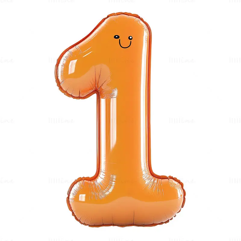 Chiffre arabe ballon dessin animé orange 1