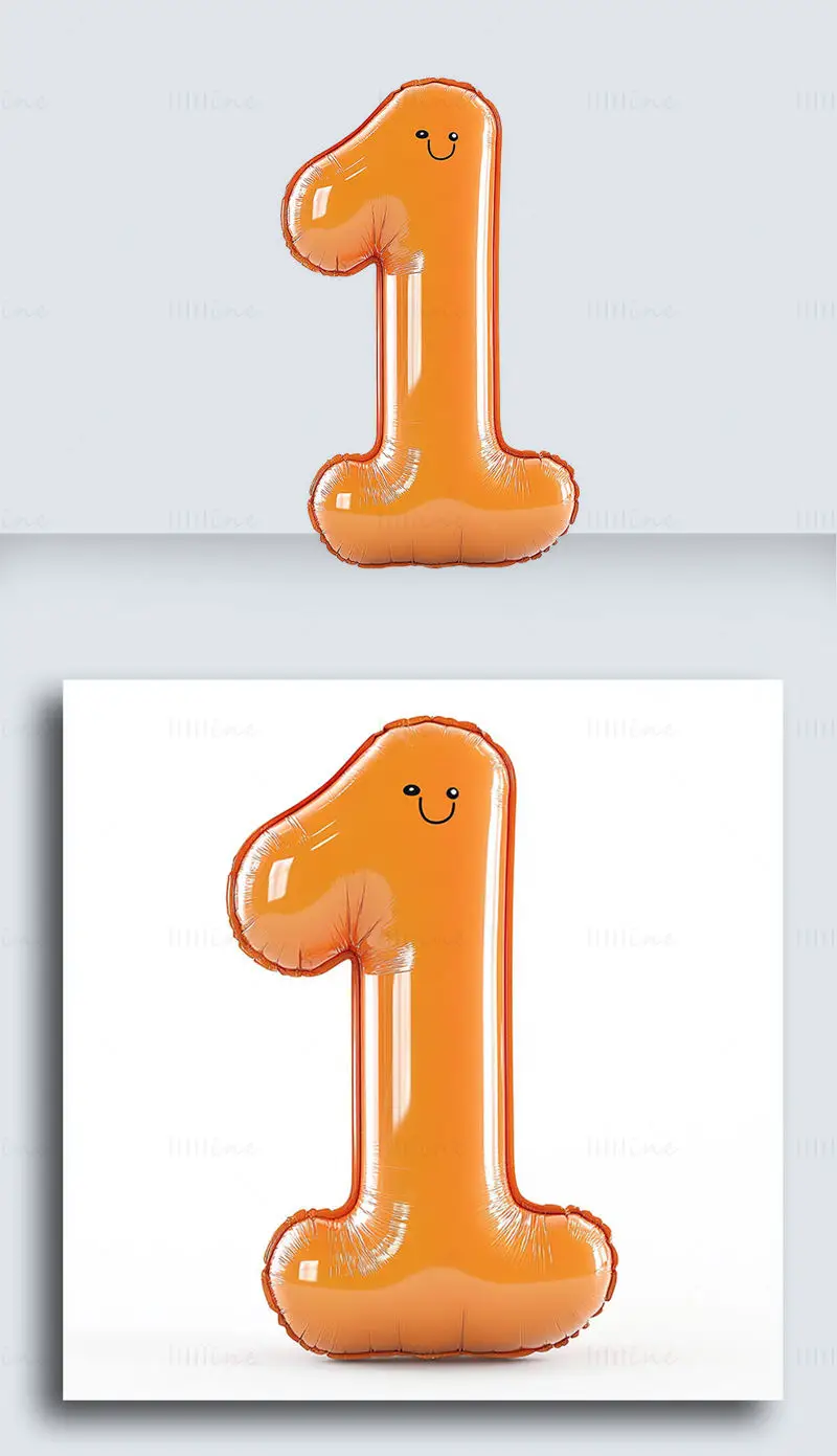 Orange cartoon balloon Arabic number 1