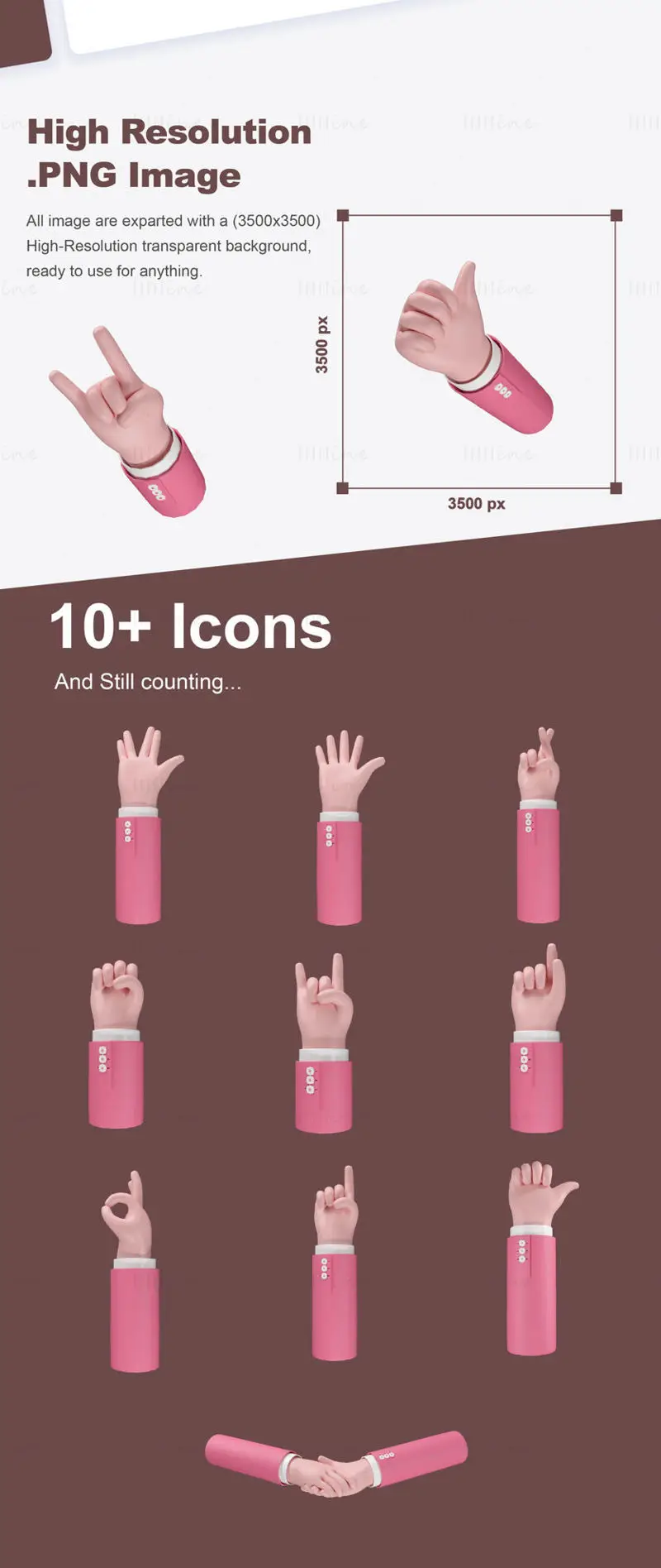 10+ رسم توضيحي لتصميم أيقونة اليد ثلاثية الأبعاد