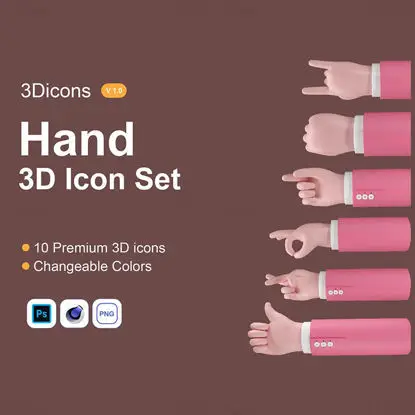10+ illustration de conception d'icône de main 3D