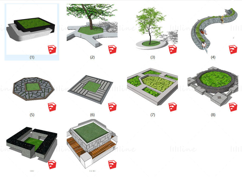 10 modelos de esboço de piscina de árvores de paisagem