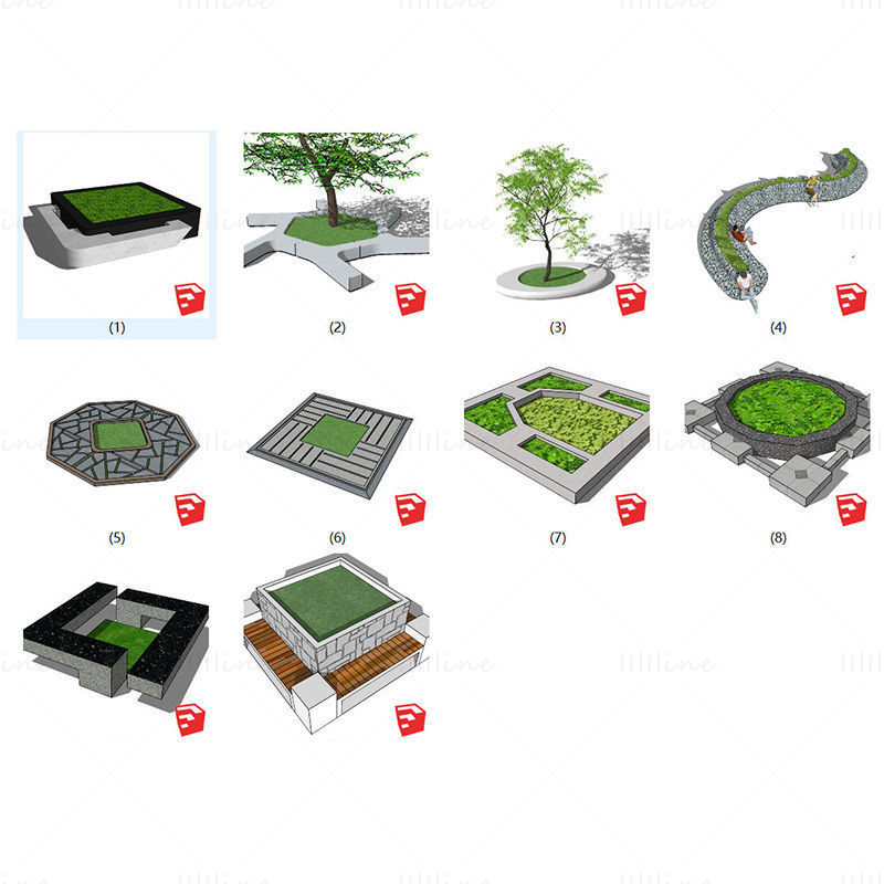 10 modelos de esboço de piscina de árvores de paisagem