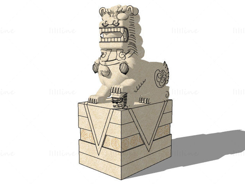 10 Chinese elementen stenen leeuw sculptuur sketchup modellen