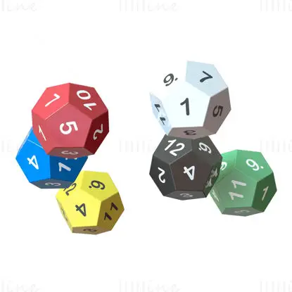 12 Sided Game Dice 6 Colors 3D Printing Model STL