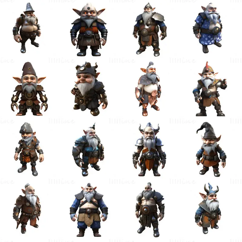 16 Elvarázsolt Gnóm Őrző 3D Nyomtatott Modellgyűjtemény
