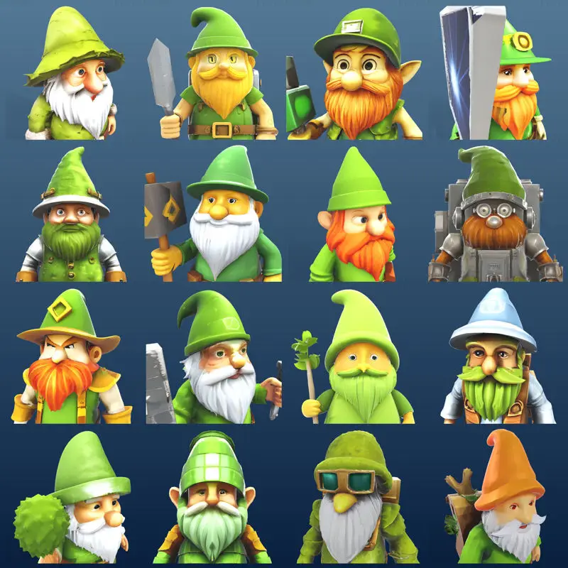 Colecție de 16 personaje Gnome de grădină: Figurine premium gata de imprimare 3D