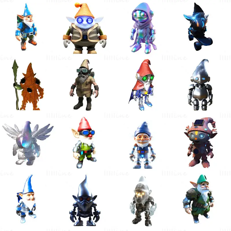 16 Gnome Squad 3D Printable Model STL FIles: Cosmic & Cyber Adventures