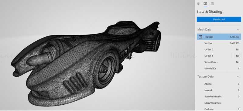 1989-es Batmobil William La Saga 3D-s modell nyomtatásra kész OBJ STL