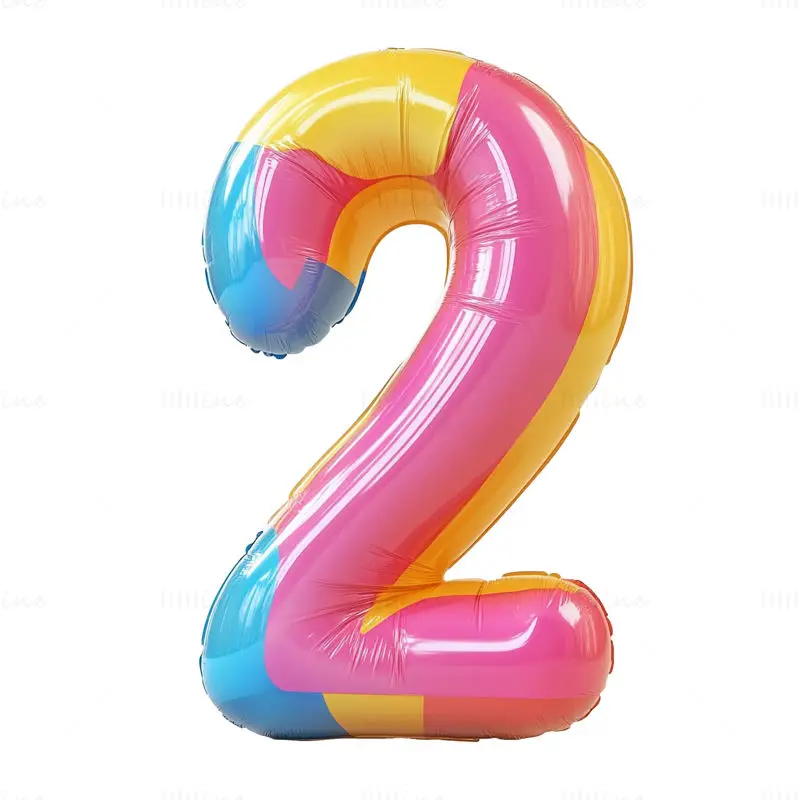 Colorful cartoon balloon Arabic number 2