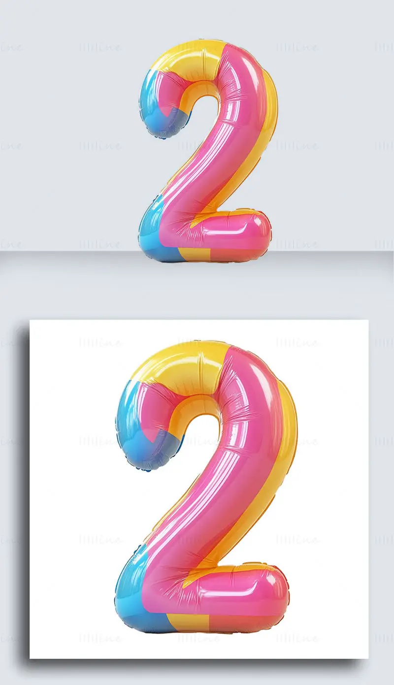 Colorful cartoon balloon Arabic number 2