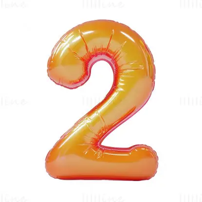 Gold red cartoon balloon Arabic number 2