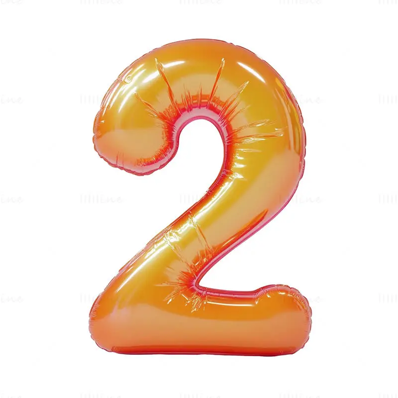 Gold red cartoon balloon Arabic number 2