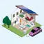 Flat cartoon green environmental protection new energy family car energy replenishment vector 2.5D illustration