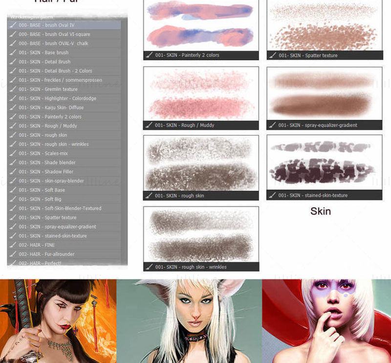 27 نوع اثر بافت پوست cg painting PS ابزار قلم مو از پیش تعیین شده tpl