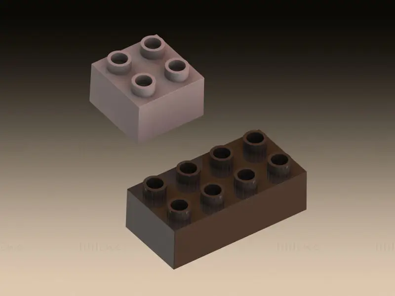 Oblikovanje gradnikov 2x2 in 2x4 Model 3D tiskanja STL