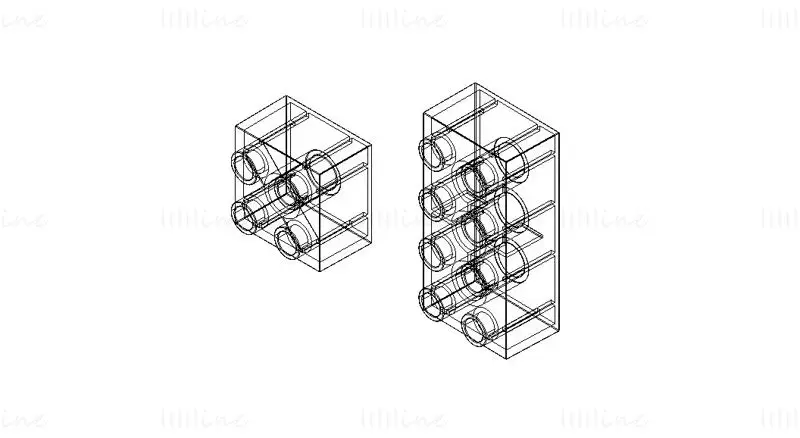 2x2 および 2x4 ビルディング ブロックの設計 3D プリント モデル STL