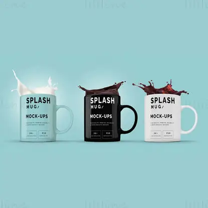 3 Mok Splash Mockup PSD