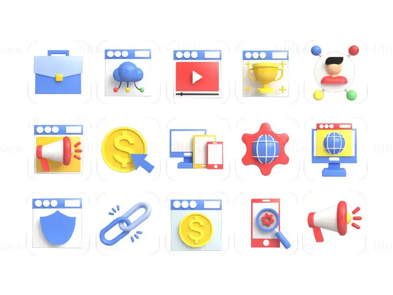 30+ 3D-Symbole für digitales Marketing PNG