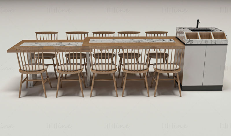 岛台餐桌3D模型