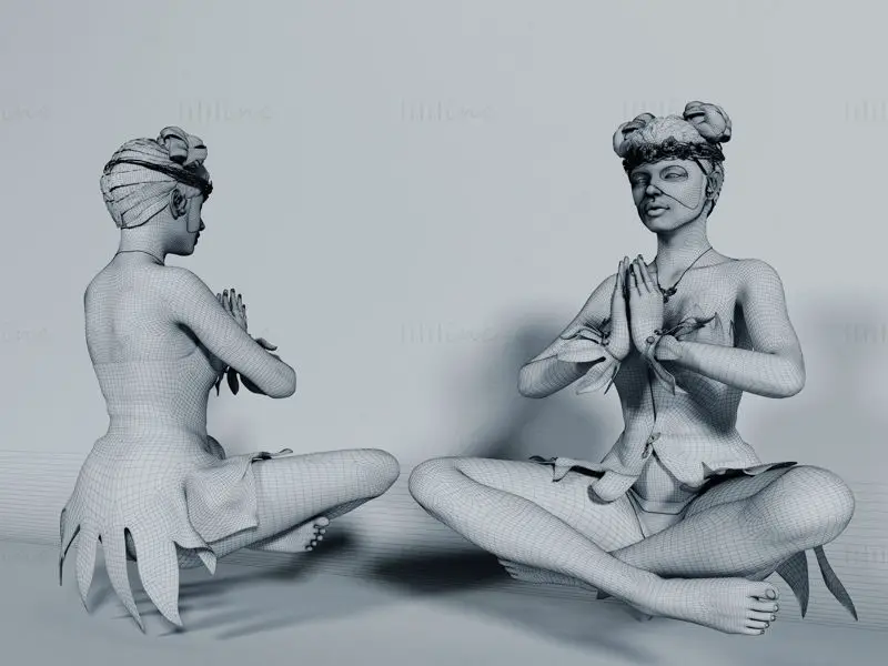Kadın meditasyon heykeli 3D model