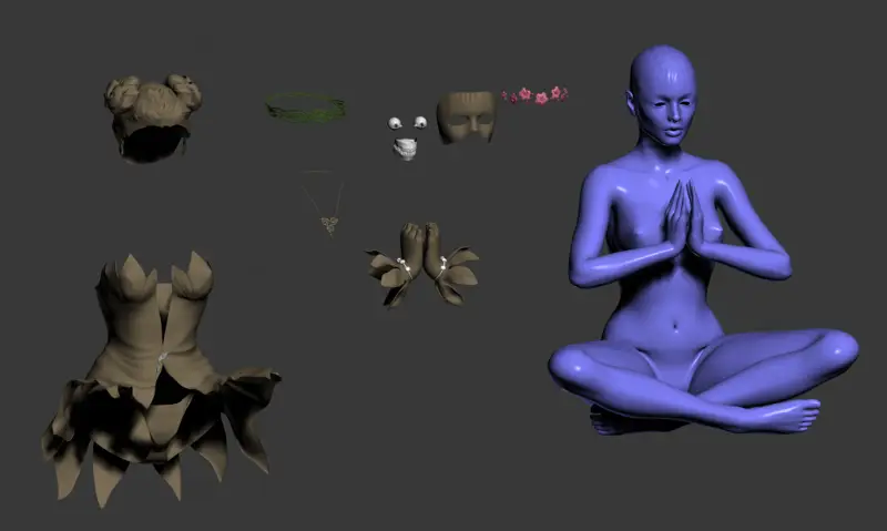 Female meditation sculpture 3D model