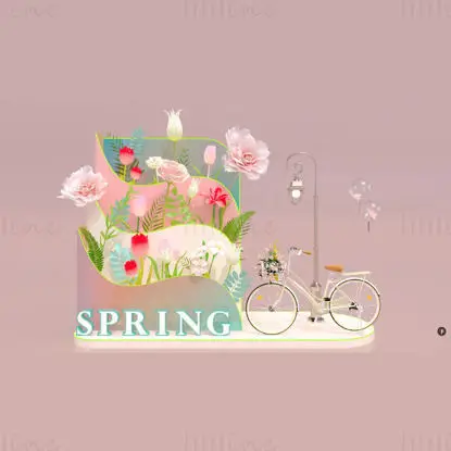Modello di scena 3D con esposizione di fiori in atmosfera primaverile