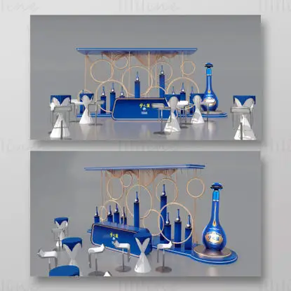 Scène de modèle 3D de conception de table d'affichage de barman de style industriel moderne