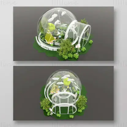 Modello di scena 3D di una casa a bolle per campeggio all'aperto