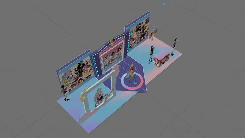 Národní trend anime postava trend stánek, neonová atmosféra kreativní komerční displej 3D model scény