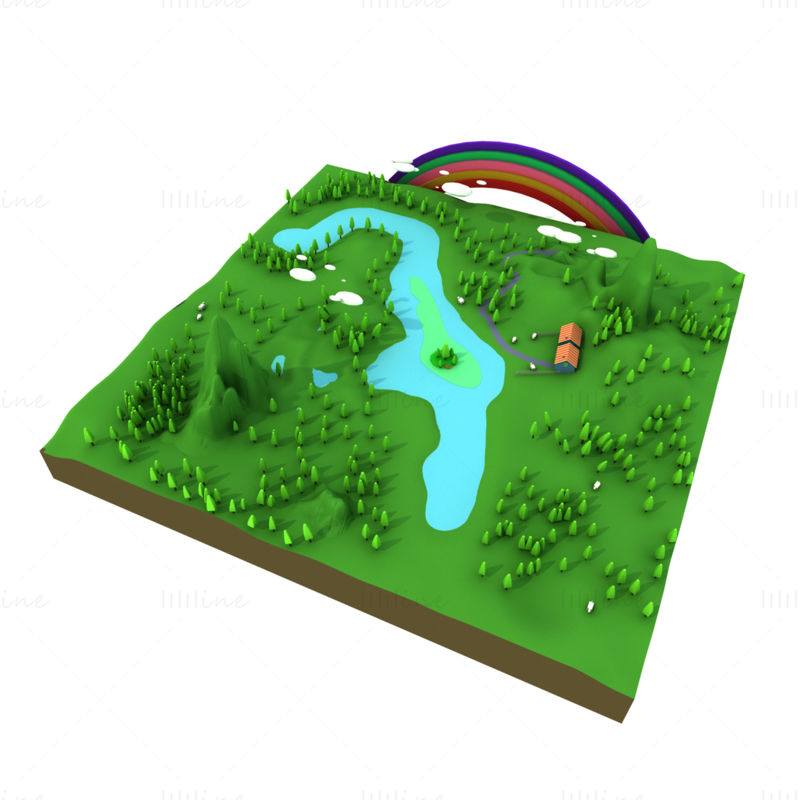 Modello 3D dell'isola dei cartoni animati