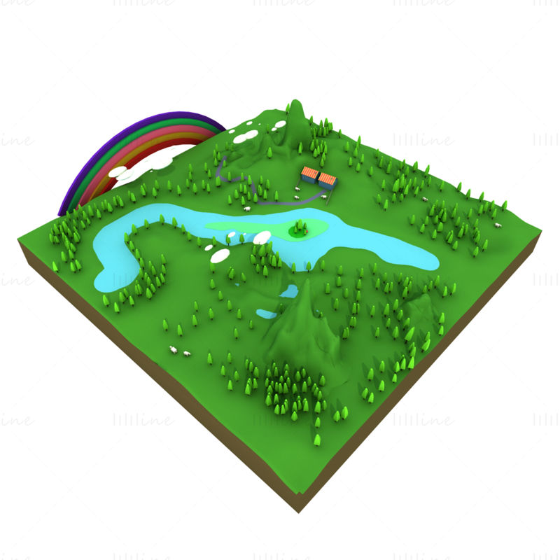 Modello 3D dell'isola dei cartoni animati