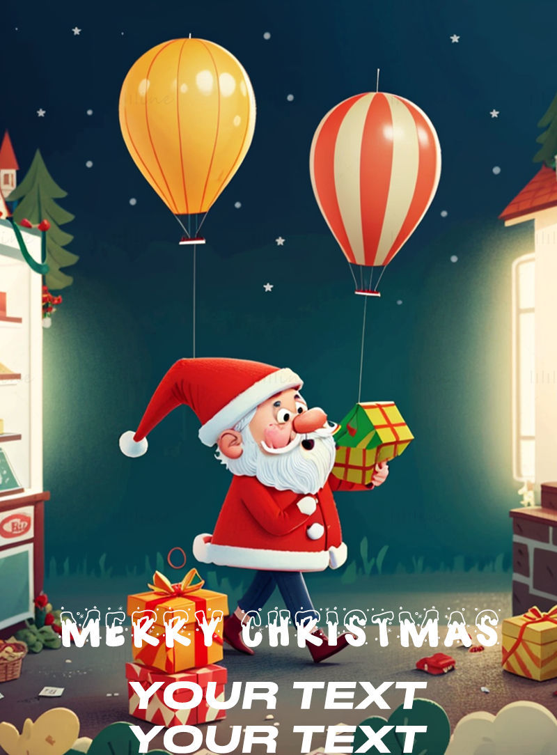 4 Illustration watercolor style Christmas card poster psd template