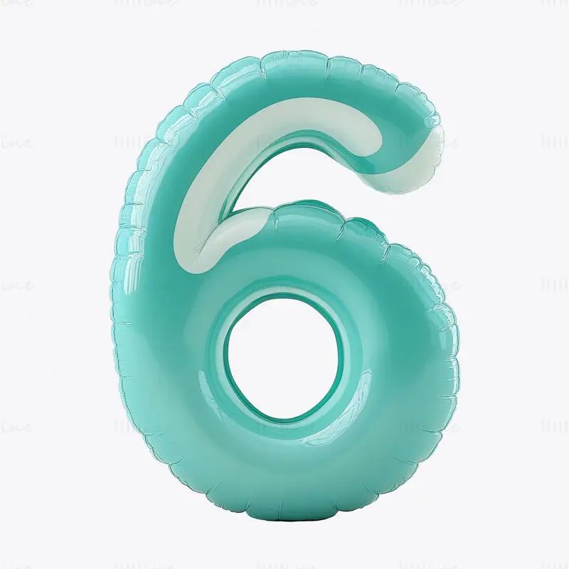 Cyan cartoon inflatable balloon Arabic number 6