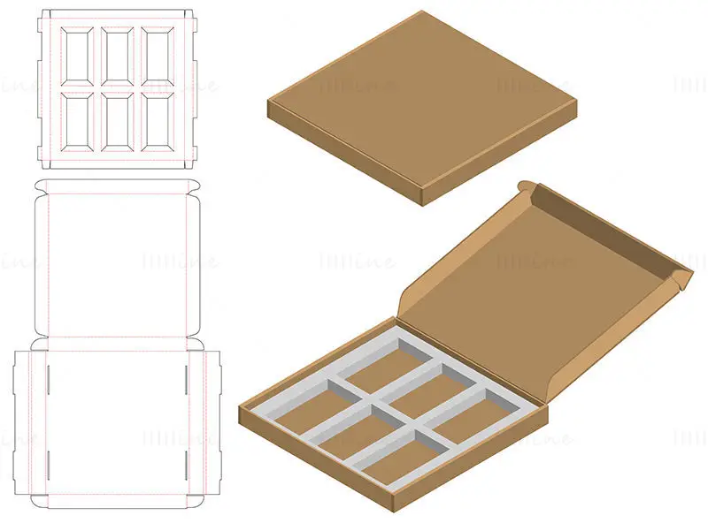 6 grid product packaging box dieline vector
