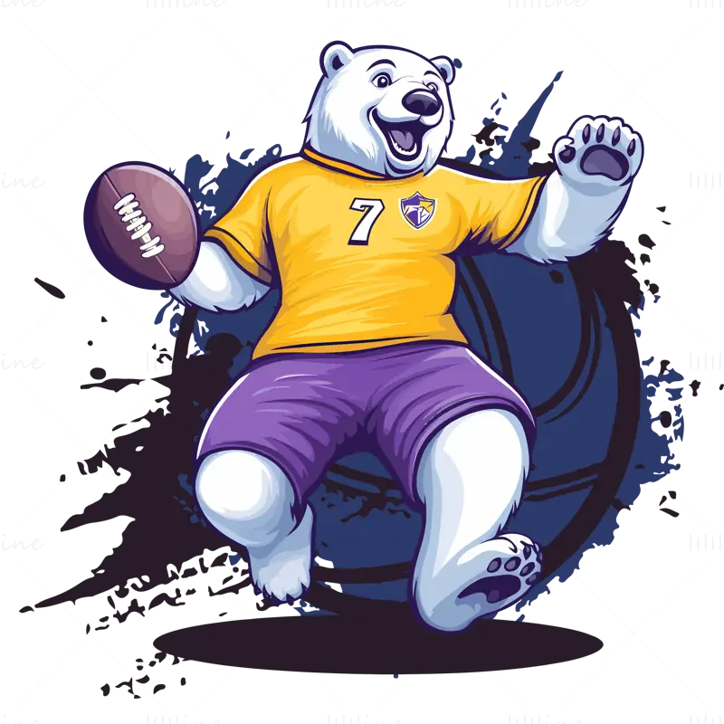 Cartoon strong white bear playing rugby number 7 vector illustration