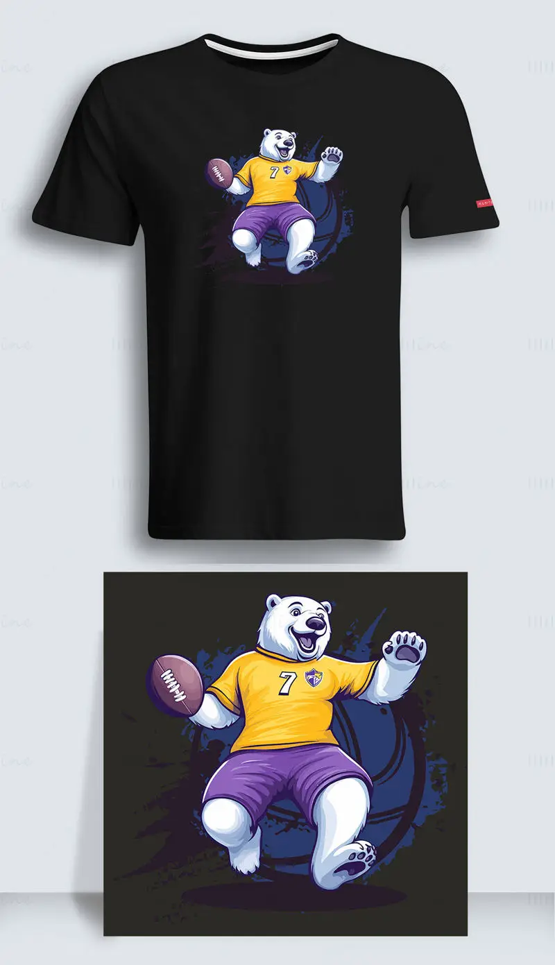 Cartoon strong white bear playing rugby number 7 vector illustration