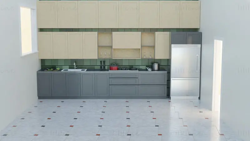 Modelo 3D de armário de cozinha de alumínio