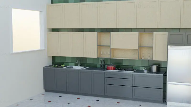 خزانة مطبخ ألمنيوم نموذج ثلاثي الأبعاد