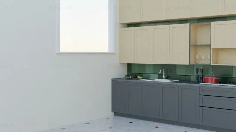 خزانة مطبخ ألمنيوم نموذج ثلاثي الأبعاد