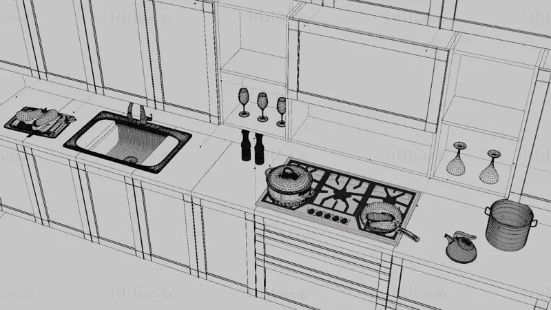 Mueble de cocina de aluminio modelo 3D